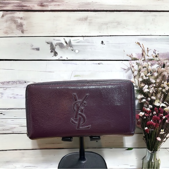 *GVY* YSL EUC Belle De Jour Zip Around Wallet Purple Textured Patent Calfskin - Picture 2 of 16
